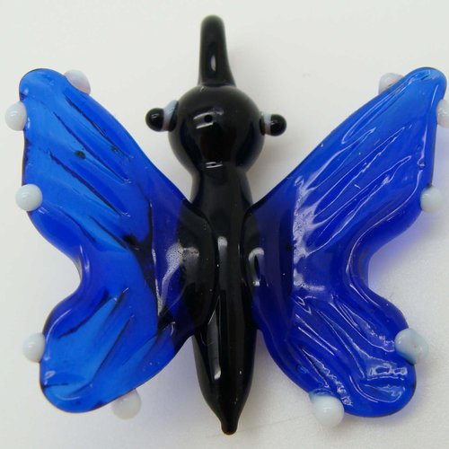 Pendentif papillon bleu foncé blanc et noir 38mm animal en verre lampwork