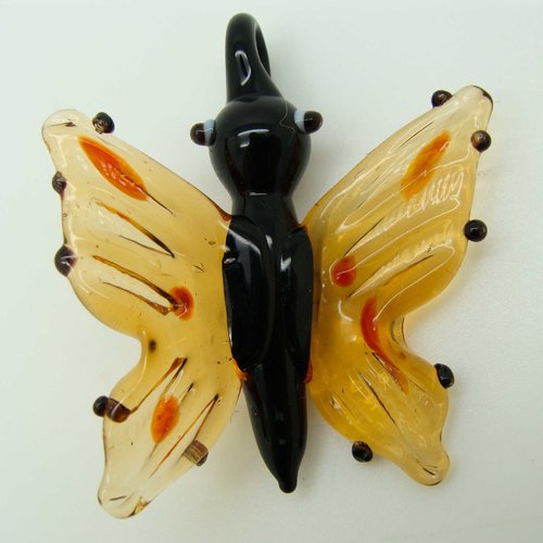 Pendentif papillon marron et noir 38mm animal en verre lampwork