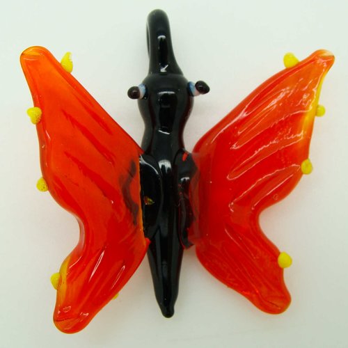 Pendentif papillon rouge jaune et noir 38mm animal en verre lampwork