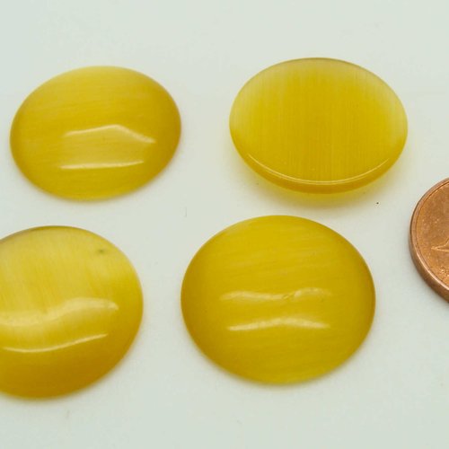 4 cabochons ronds 18mm oeilde chat jaune fonce