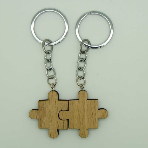 2 porte-clé à personnaliser support bois puzzle amour amitié