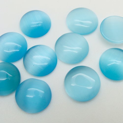 10 cabochons ronds 10mm verre oeil de chat bleu azur