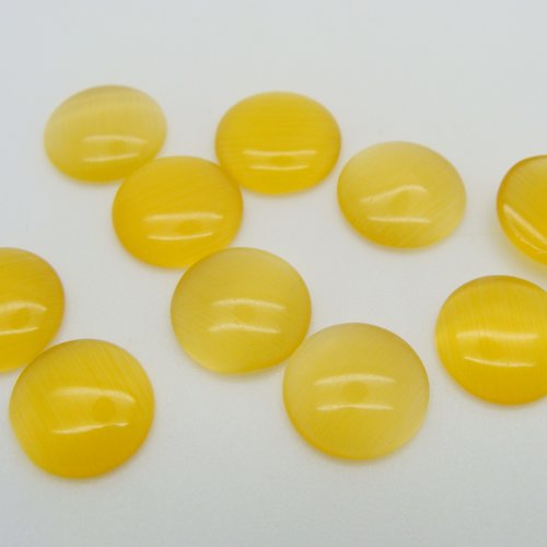10 cabochons ronds 10mm verre oeil de chat jaune foncé