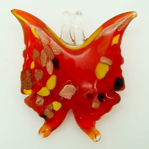 Pendentif papillon rouge touches multicolores animal en verre lampwork
