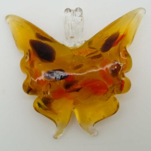 Pendentif papillon marron touches multicolores animal en verre lampwork