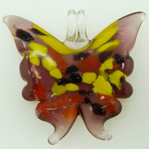 Pendentif papillon violet touches multicolores animal en verre lampwork