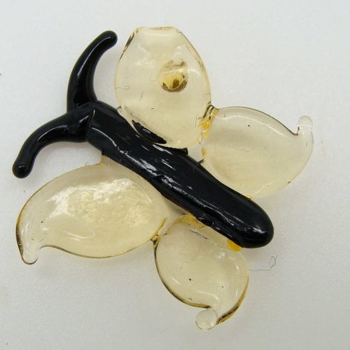 Mini pendentif papillon jaune corps noir 20mm animal en verre lampwork
