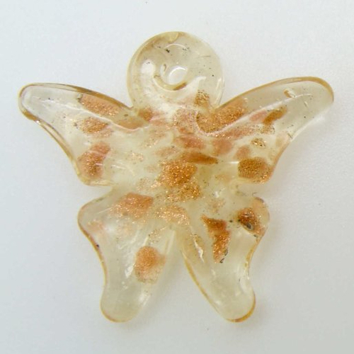 2 mini pendentifs papillon transparents touches dorées 25mm animal en verre lampwork