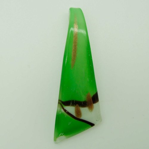 Pendentif triangle vert foncé argenté et doré en verre 70mm