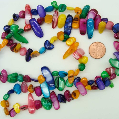 110 perles chips nacre mix couleurs en fil 80cm