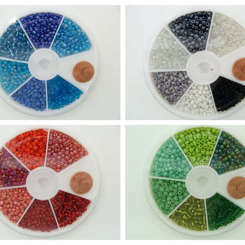 Rocaille 3mm perles verre 6 couleurs en casier 1200 perles environ