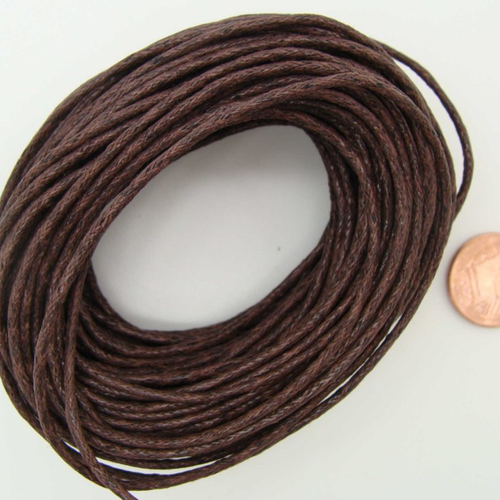 Fil echeveau 10m environ cordon coton cire 1,5mm marron fonce