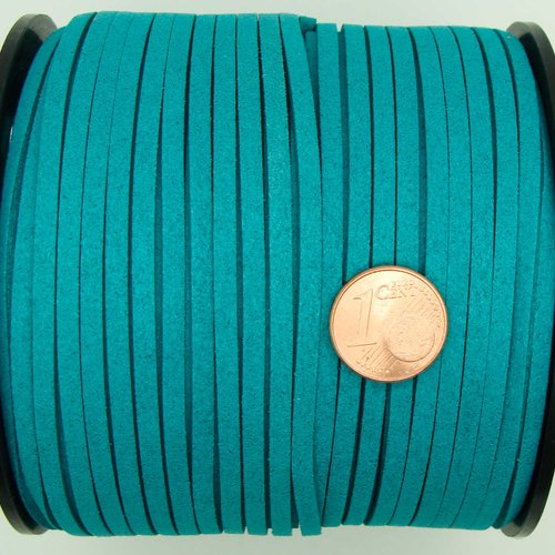 Suedine faux daim cordon plat 3mm par 2 mètres bleu turquoise