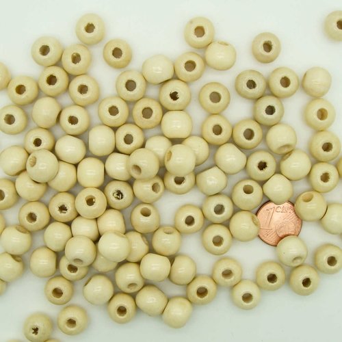 100 perles blanc casse ecru rondes 10mm bois peint