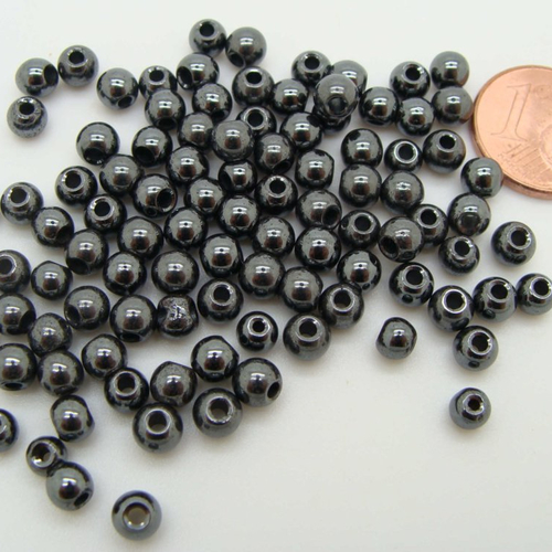 100 perles rondes 4,5mm pierre hematite noire non magnétique