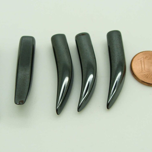 5 pendentifs dents crocs pierre hématite noire 32mm non percé