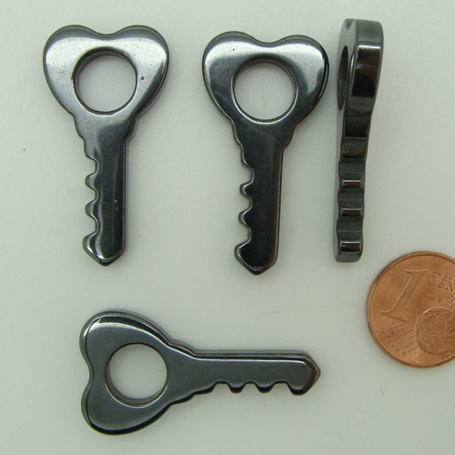 4 pendentifs clés clefs pierre hématite noire 32mm