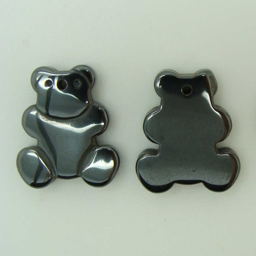 2 pendentifs ours ourson pierre hématite noire animal 21mm