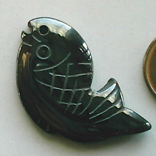 2 pendentifs poisson pierre hématite noire animal 30mm