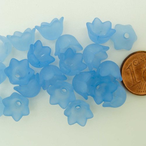 20 perles fleurs clochettes 10mm bleues acrylique nature création bijoux déco