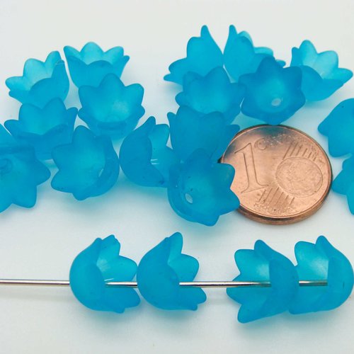 20 perles fleurs clochettes 10mm bleu azur acrylique nature création bijoux déco