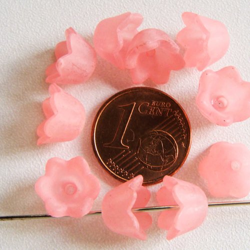 20 perles fleurs clochettes 10mm roses acrylique nature création bijoux déco