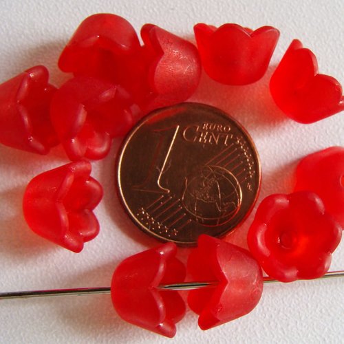 20 perles fleurs clochettes 10mm rouges acrylique nature création bijoux déco