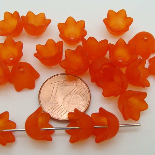 20 perles fleurs clochettes 10mm rouge orangé acrylique nature création bijoux déco