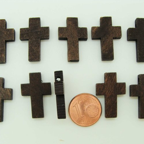 10 pendentifs marron foncé bois croix crucifix 22x14x6mm