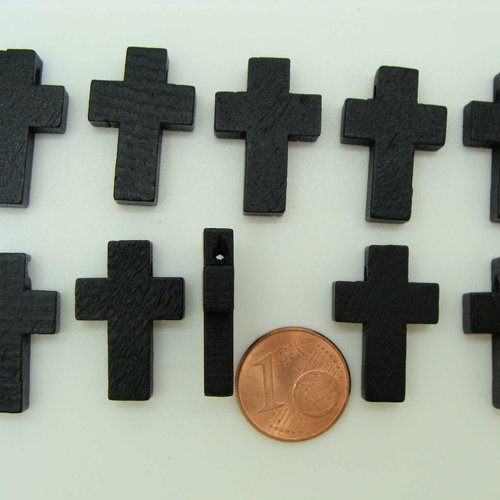 10 pendentifs noir bois croix crucifix 22x14x6mm