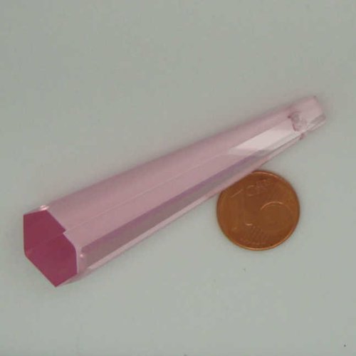 1 pendentif prisme 60mm verre simple facetté rose