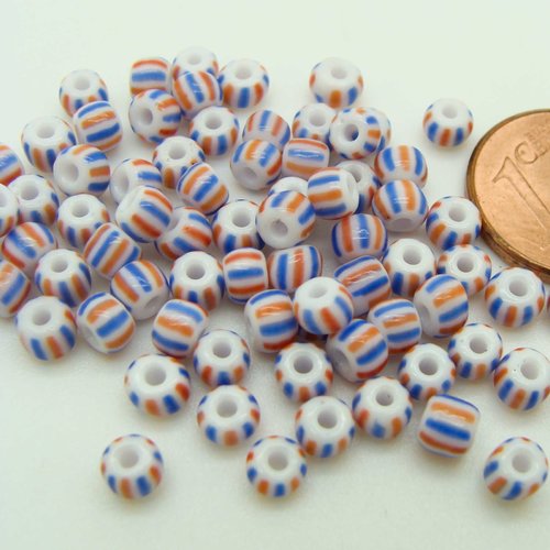 5 grammes perles porcelaine 4mm tricolores