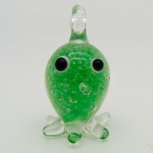 Mini pendentif pieuvre vert 23mm animal en verre lampwork pour création de bijoux collier