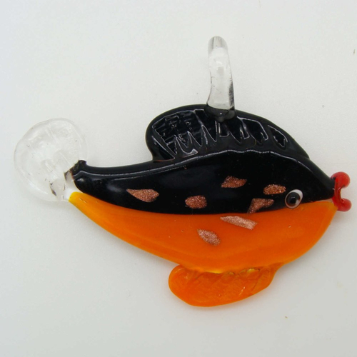 Pendentif poissons orange et noir touches dorées 59mm en verre lampwork