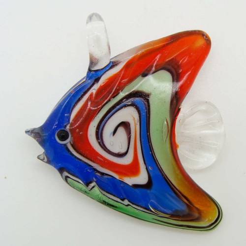 Pendentif poissons motif spirale haut rouge 50mm en verre lampwork