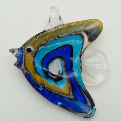 Pendentif poissons motif spirale haut jaune 50mm en verre lampwork