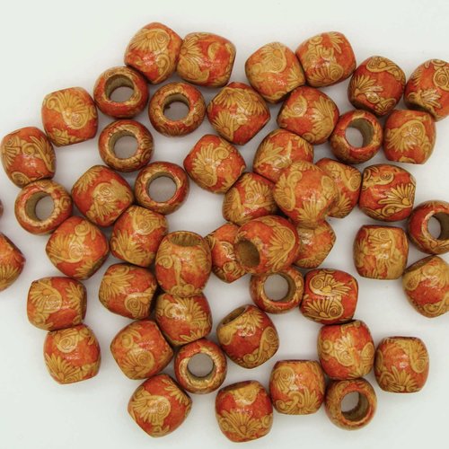 50 perles bois / bambou rouge olive 16mm environ grand trou macramé