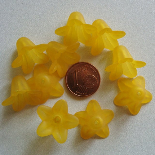 20 perles fleurs corolles 18mm jaune acrylique nature création bijoux déco