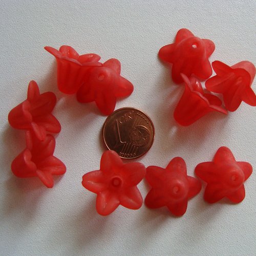 20 perles fleurs corolles 18mm rouge acrylique nature création bijoux déco