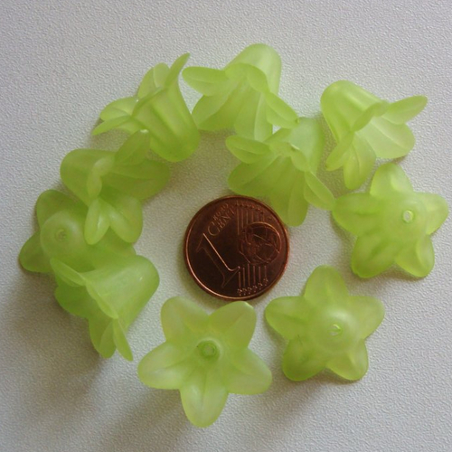20 perles fleurs corolles 18mm vert acrylique nature création bijoux déco