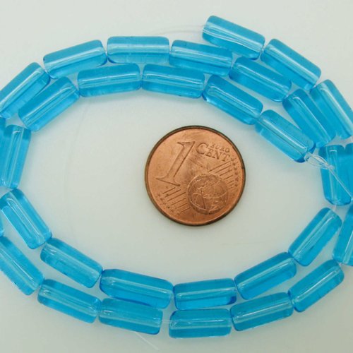 32 perles bleues tubes 10mm en verre simple en fil