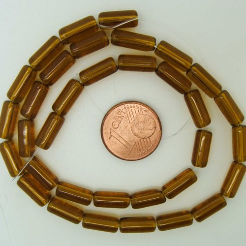 32 perles marron tubes 10mm en verre simple en fil