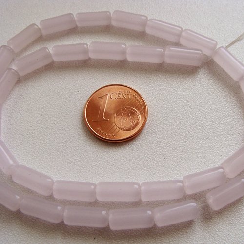 32 perles roses tubes 10mm en verre simple en fil