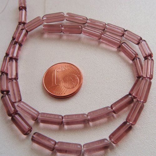 32 perles violettes tubes 10mm en verre simple en fil