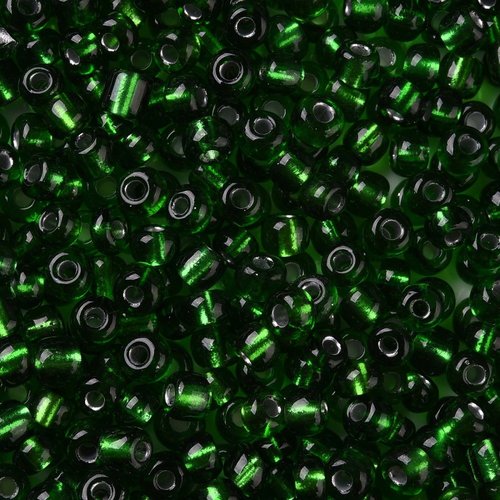 Rocaille 4mm perles verre trou argenté vert foncé par 20 grammes