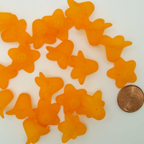 20 perles fleurs corolles 18mm orange acrylique nature création bijoux déco