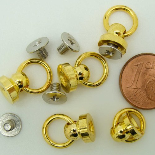 5 mini poignées anneau 10mm métal couleur dorée fixation par vis cartonnage déco tiroir