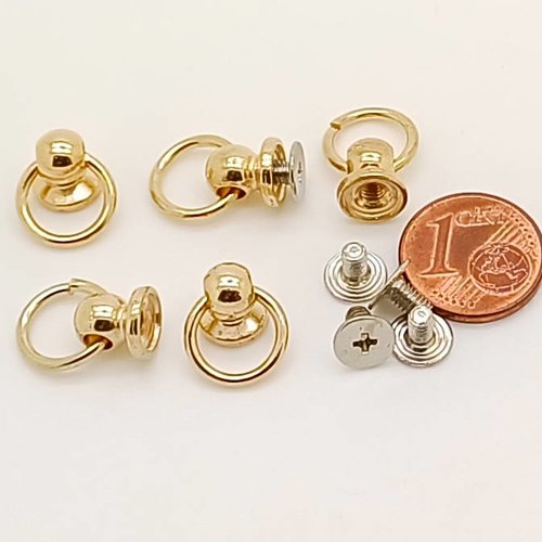 5 mini poignées anneau 10mm métal couleur dorée fixation par vis cartonnage déco tiroir