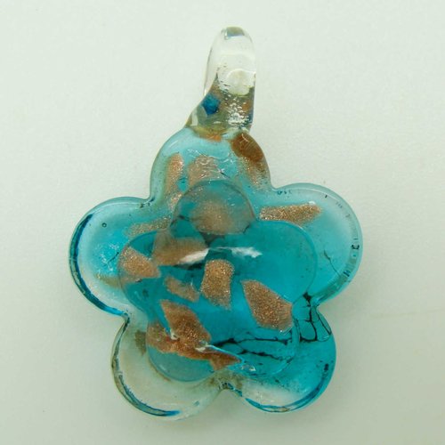 Pendentif petite fleur bleue 5 pétales 27mm en verre lampwork pour création de bijoux collier