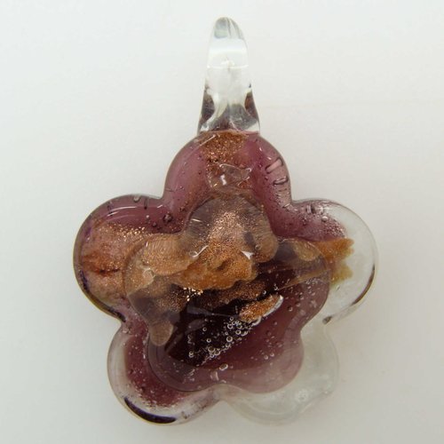 Pendentif petite fleur violette 5 pétales 27mm en verre lampwork pour création de bijoux collier